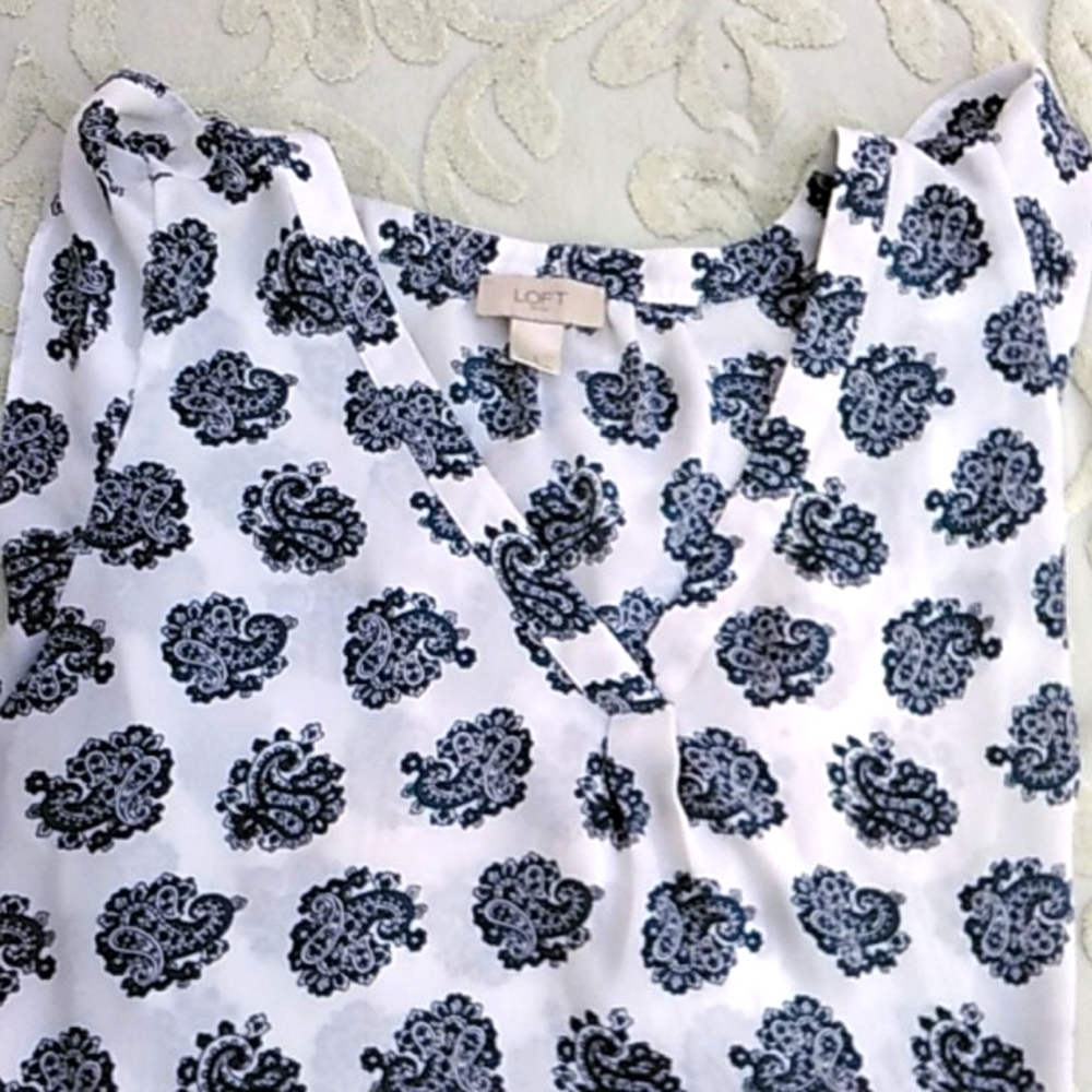 Loft Blue and white Paisley Blouse Size Large